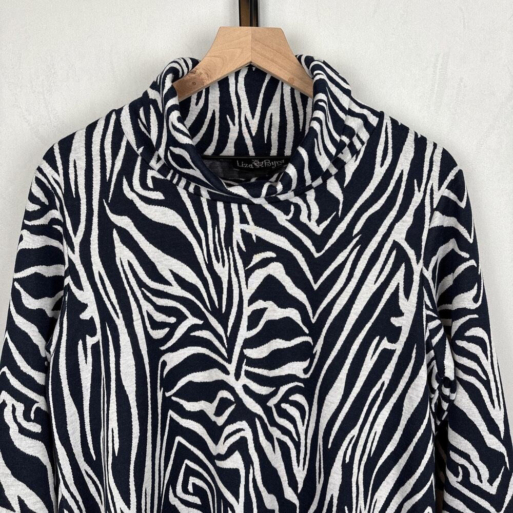 NEW Liza Byrd Haley Abstract Cowl Neck Sweater Large Womens Blue Gray Relaxed - Picture 2 of 12